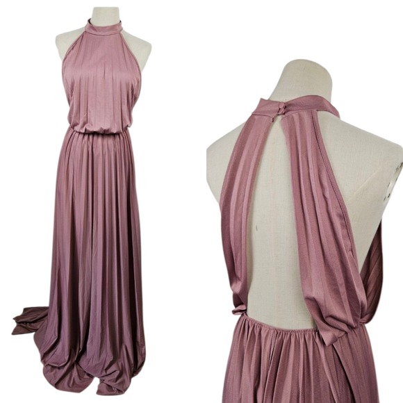ASOS Design Halter Pleated Maxi Backless Dress Sz 12 Rose Pink Gown Backless - Picture 1 of 12